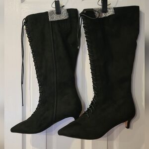 Black Lace-Up Knee-High Boots